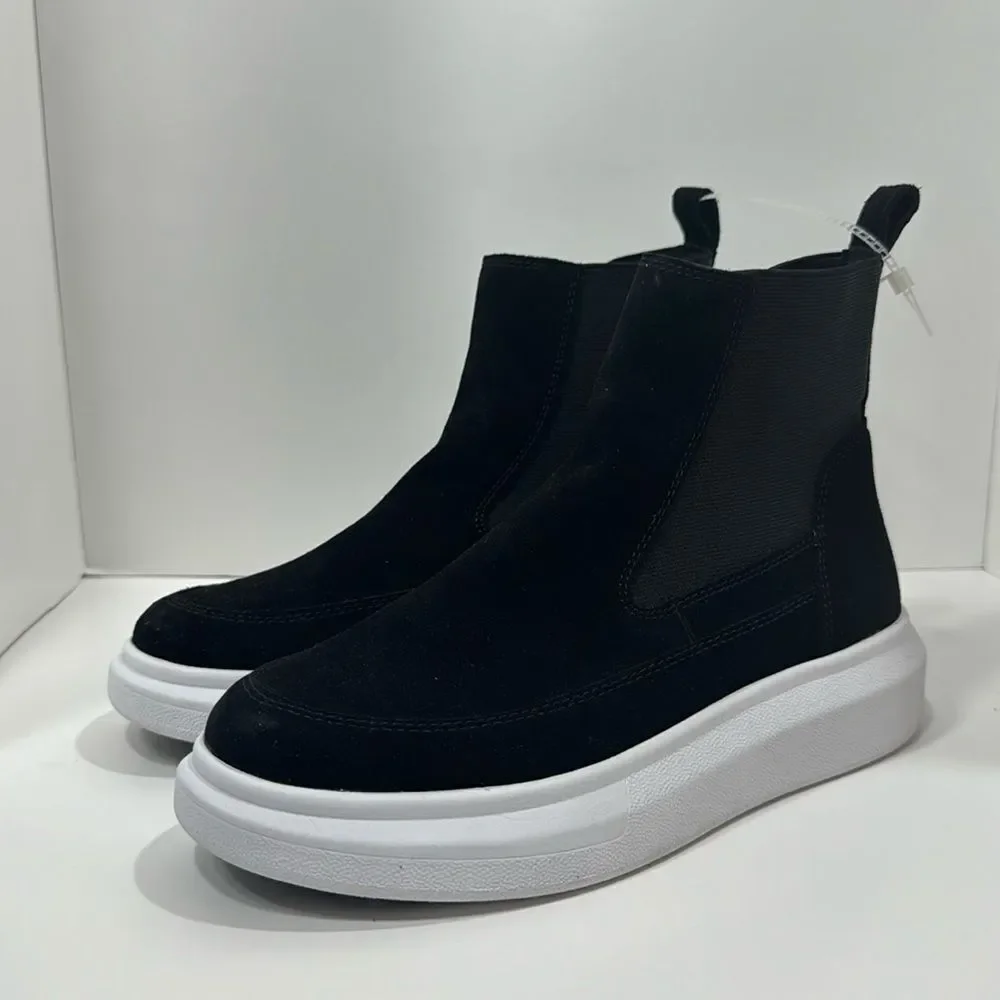 Nurture Anna High Top Sneakers Suede Slip On Booties Black Platform Comfort